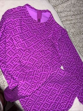 Fendi Bright Magenta Logo-Print Long Sleeve Top